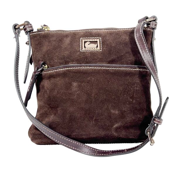 Dooney & Bourke Suede Letter Carrier Bag Crossbody Chocolate Brown - Picture 5 of 12
